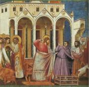 Giotto: Jézus kiűzi az árúsokat a templomból